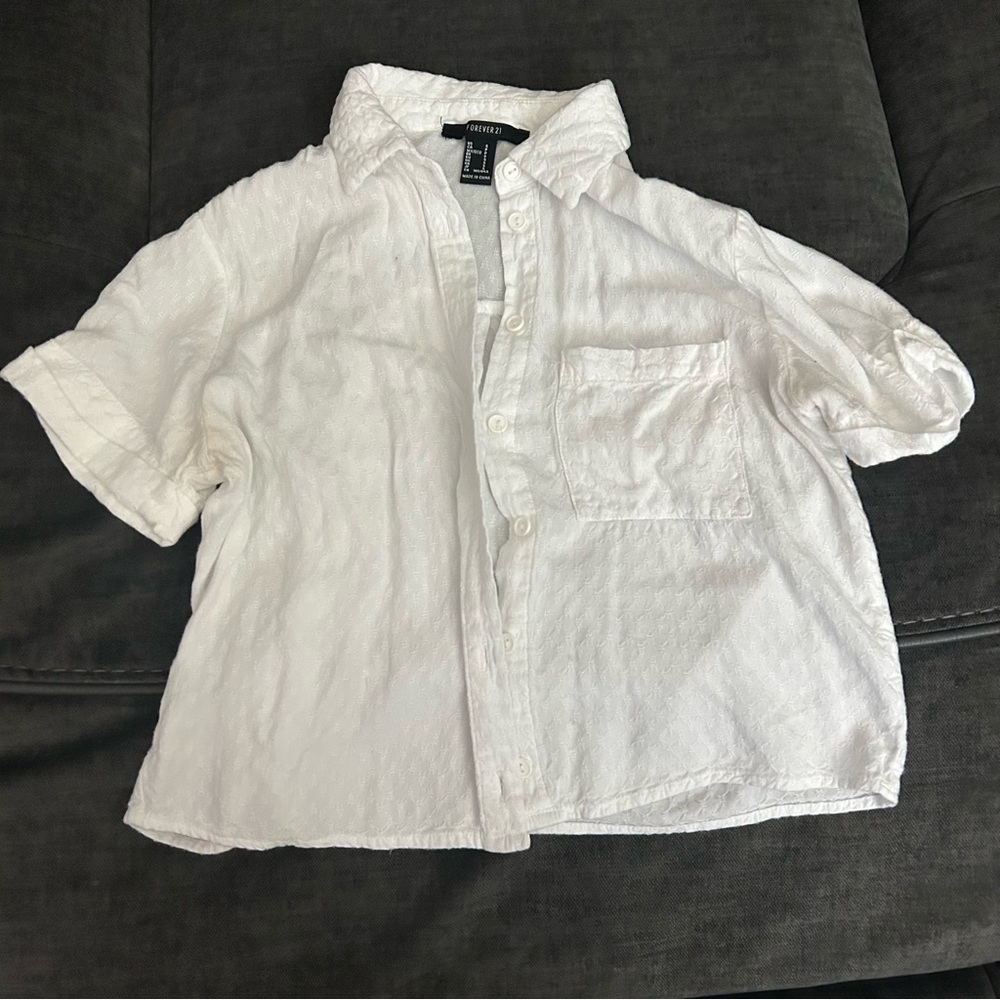 White sheer button up shirt